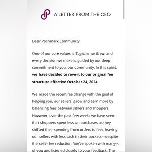 A LETTER FROM POSHMARK’S CEO REVERTING ORIGINAL FEES